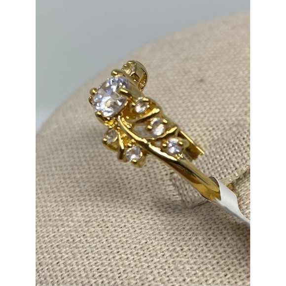 Yellow Gold Electroplated Clear Stone Floral Ring Sz 8.5 - Picture 3 of 6